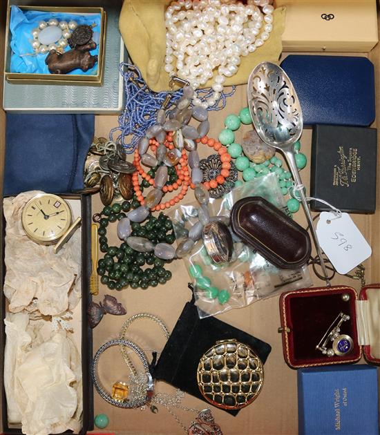 Mixed items including costume jewellery, silver pill box and wrist watch.